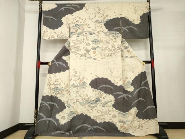 平和屋着物●染織の名門　しょうざん  生紬　訪問着　風景文　正絹　逸品　AABE2074ck 平和屋着物○染織の名門 しょうざん 生紬 訪問着 風景文 正絹 逸品