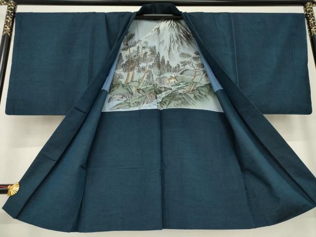 平和屋着物○男性 紬 アンサンブル 長襦袢(袷)セット 褐返し色 正絹