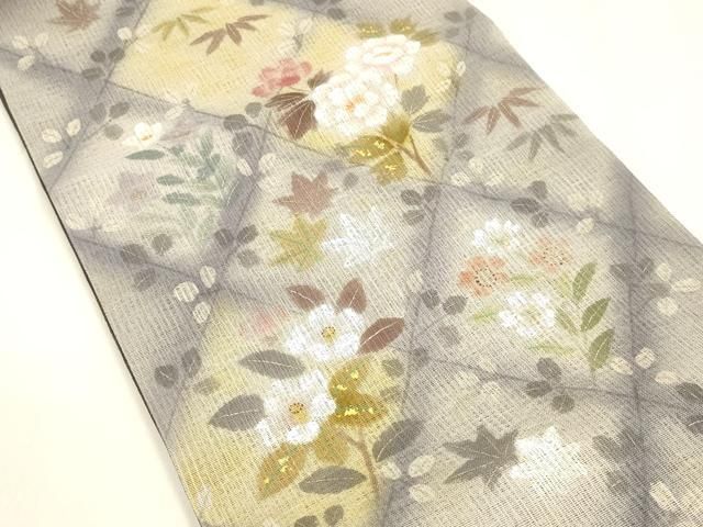 平和屋着物＊夏物 太鼓柄袋帯 草花文 金彩 正絹 逸品 DABA0472cm