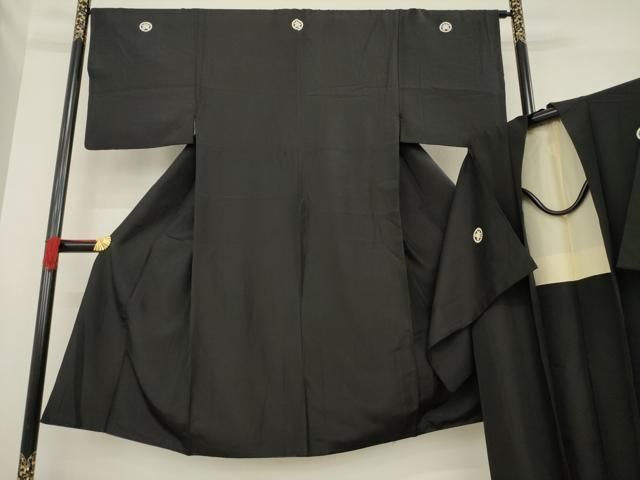 平和屋着物●男性 黒紋付 羽織セット 正絹 ck