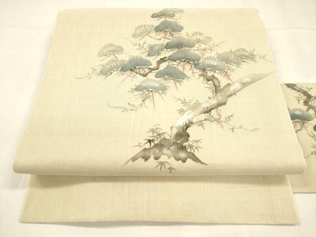 平和屋着物＊夏物 九寸名古屋帯 手描き 松文 藤花房 正絹 逸品 DABA0481cm