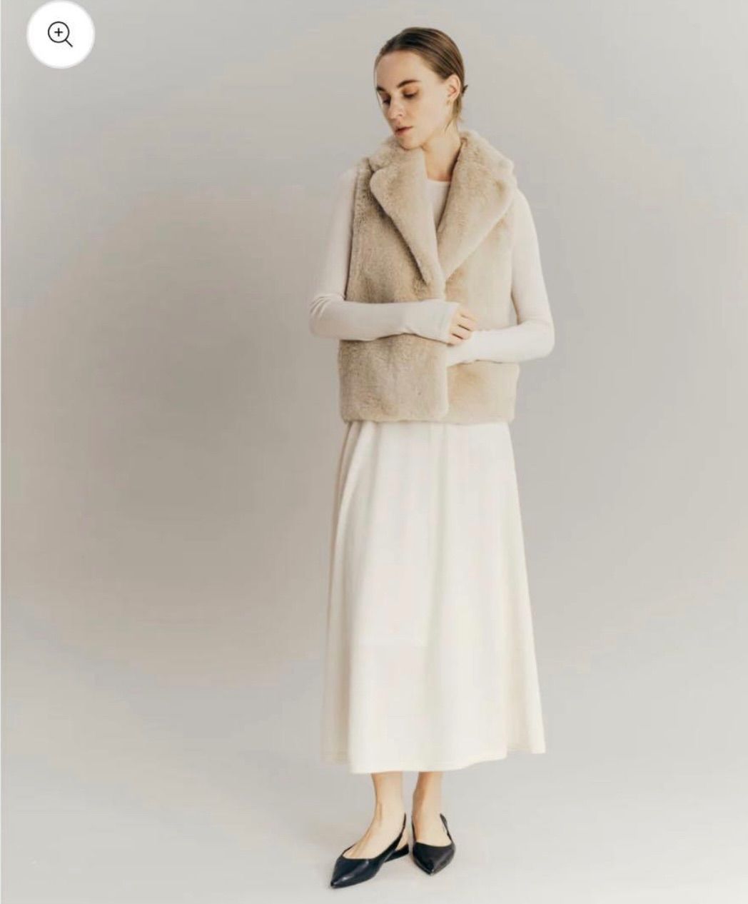 L AUBE BLANC ローブブラン エコファーベスト フェイクファー ショート ポリエステル ライトベージュ レディース F