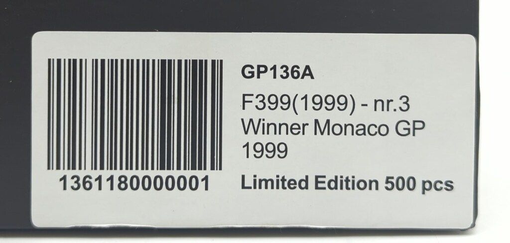  GP 1 18レジン製 Ferrari F 399 1999 3 M Schumacher Winner Monaco 136 A その他 自動車