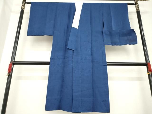 平和屋着物 長襦袢 無双仕立て 人物風景地紋 天然阿波藍染 濃藍色 丹後ちりめん 反端付き 正絹 ck