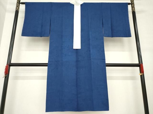 平和屋着物●長襦袢 無双仕立て 人物風景地紋 天然阿波藍染 濃藍色 丹後ちりめん 反端付き 正絹 ck