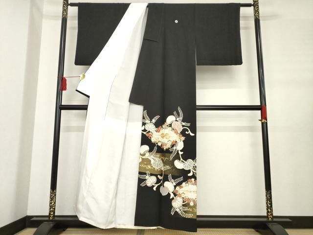 平和屋着物○豪華黒留袖 作家物 鐘紡 向かい鶴花文 金彩 正絹 逸品