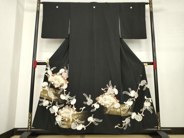 平和屋着物○豪華黒留袖 作家物 鐘紡 向かい鶴花文 金彩 正絹 逸品