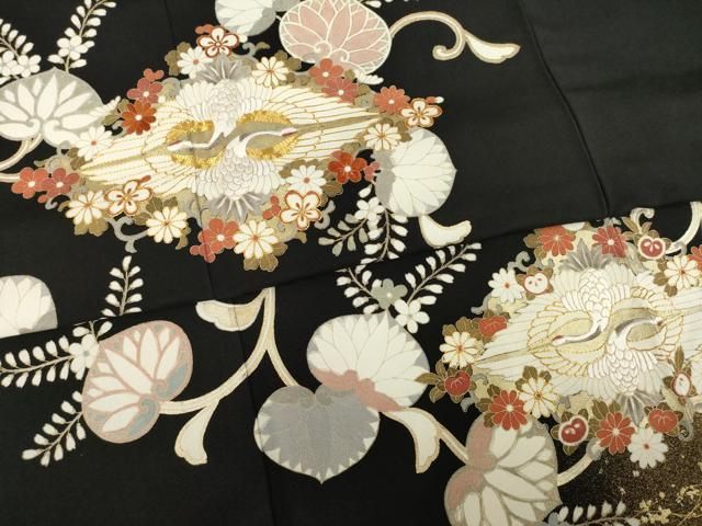 平和屋着物●豪華黒留袖　作家物　鐘紡　向かい鶴花文　金彩　正絹　逸品　AABE2478ck 平和屋着物○豪華黒留袖 作家物 鐘紡 向かい鶴花文 金彩 正絹 逸品