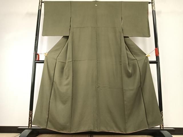 平和屋着物●上質な色無地 海松色 正絹 fy