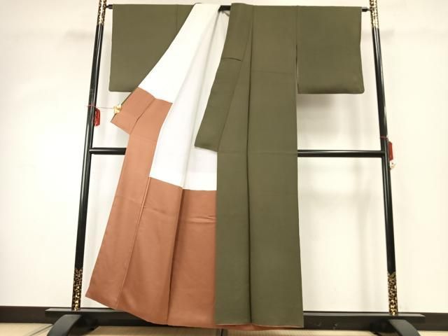  平和屋着物 上質な色無地 海松色 正絹 fy 色無地 着物