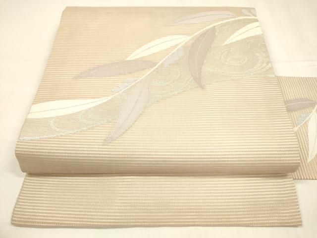 平和屋着物＊夏物　九寸名古屋帯　流水草葉文　銀糸　正絹　逸品　DABA0516cm 平和屋着物＊夏物 九寸名古屋帯 流水草葉文 銀糸 正絹 逸品 DABA0516cm