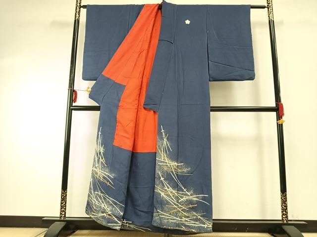 平和屋着物●アンティーク 大正ロマン 色留袖 松葉 金糸 鬼しぼ縮緬 正絹 fy