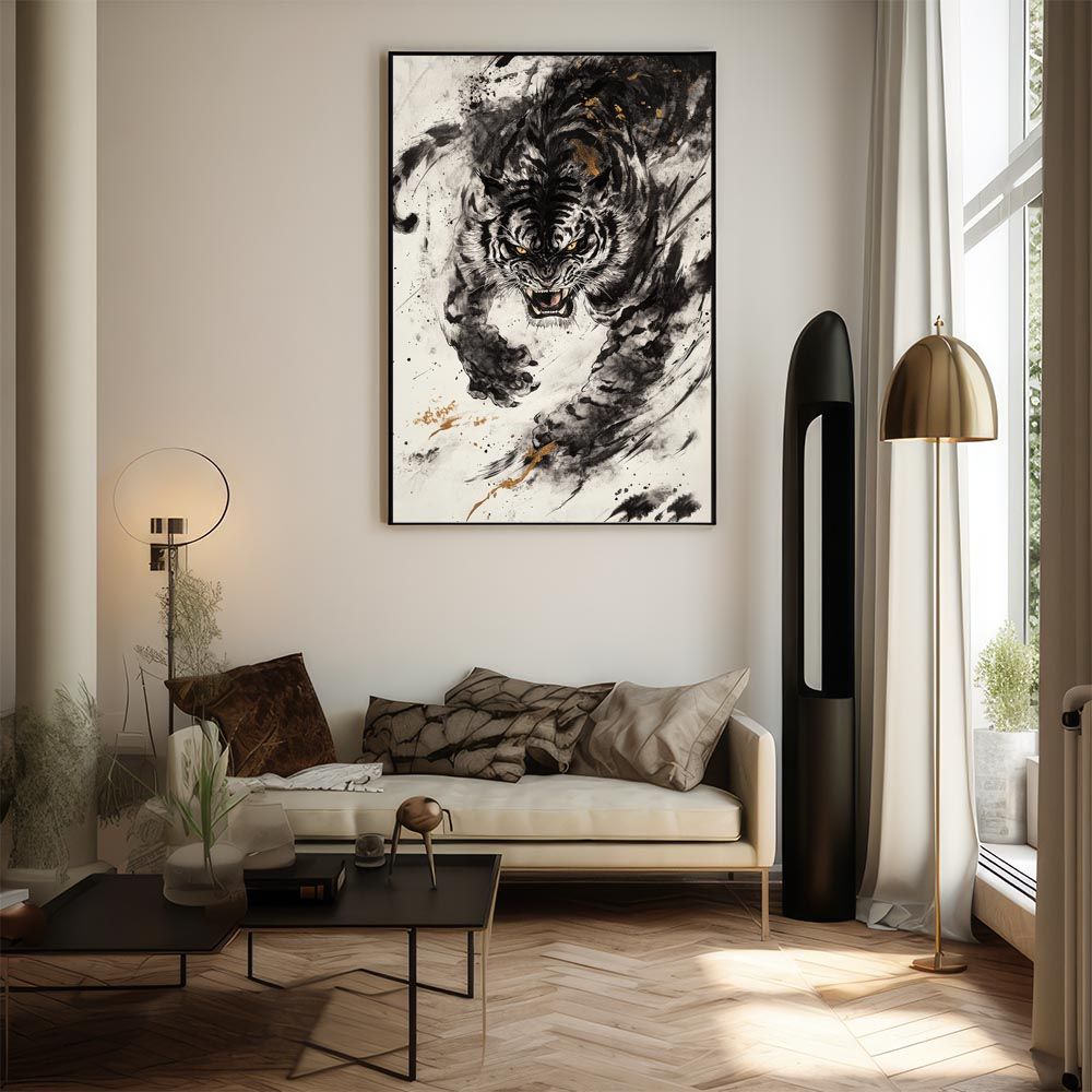 B1サイズ（約73x103cm）】【lh-poster-10461】トラ 虎 絵画 掛け軸風