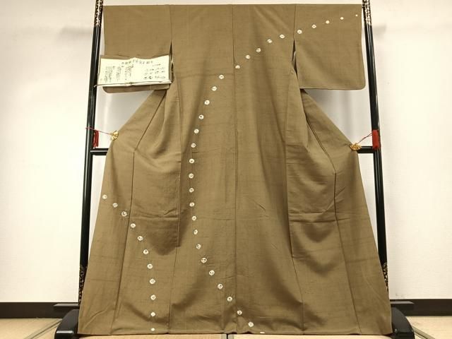 平和屋着物○赤城紬 木版染 干支絞り ますいわ屋扱い 反端付き 正絹