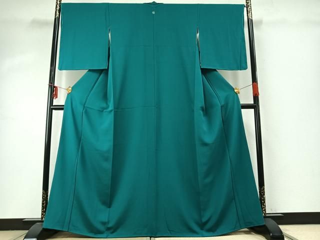 平和屋着物●上質な色無地 青緑色 やまと誂製 正絹 ♥ fy