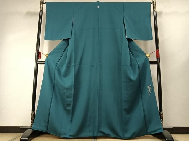 平和屋着物●上質な色無地 作家物 青碧色 正絹 fy