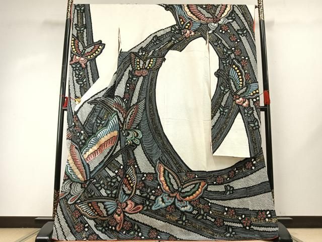 平和屋着物○豪華振袖 絞り 舞蝶文 暈し染め 金銀彩 正絹 逸品