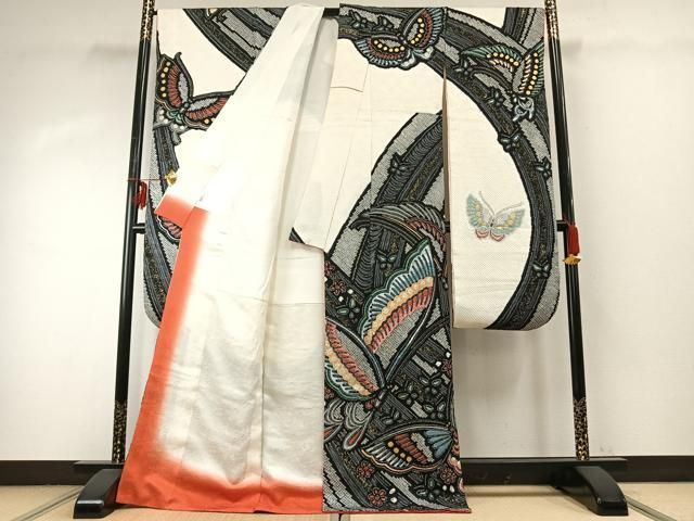 平和屋着物○豪華振袖 絞り 舞蝶文 暈し染め 金銀彩 正絹 逸品