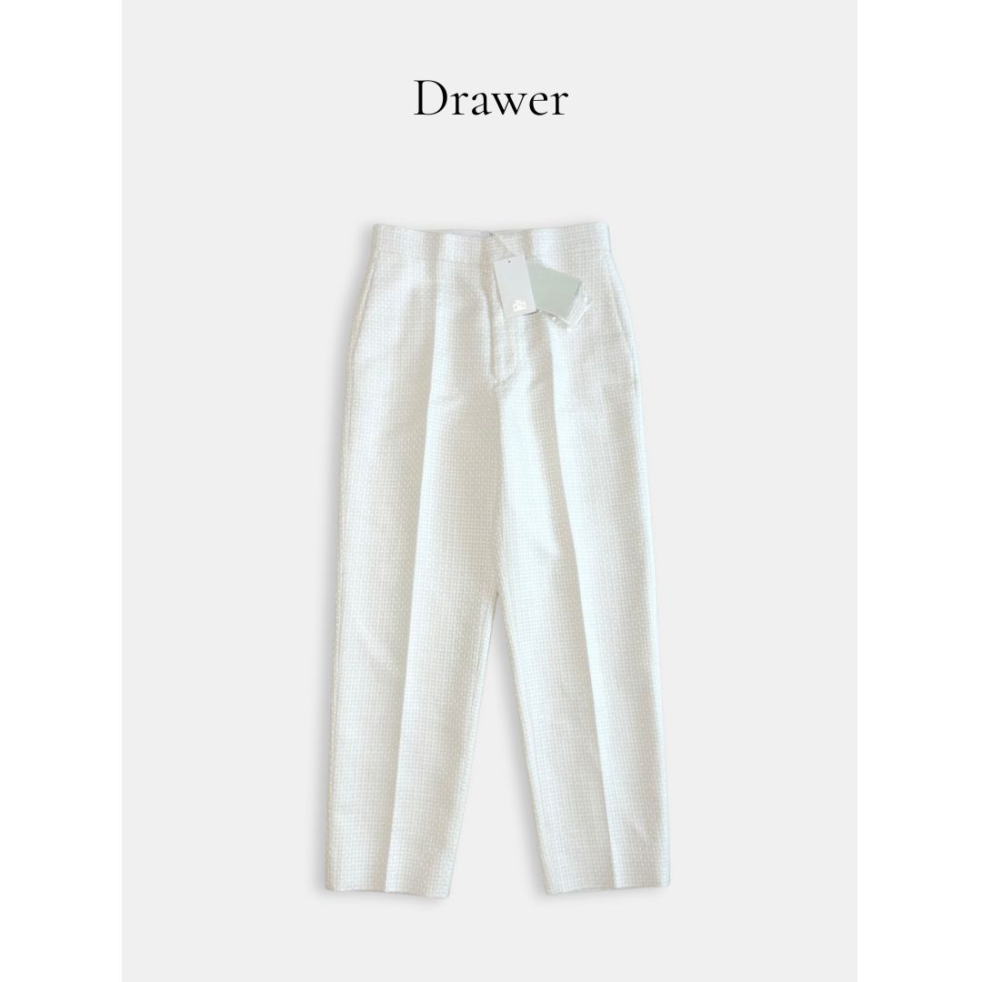 Drawer ドゥロワー 40 ツイードパンツ ホワイト シルク混 美シルエット