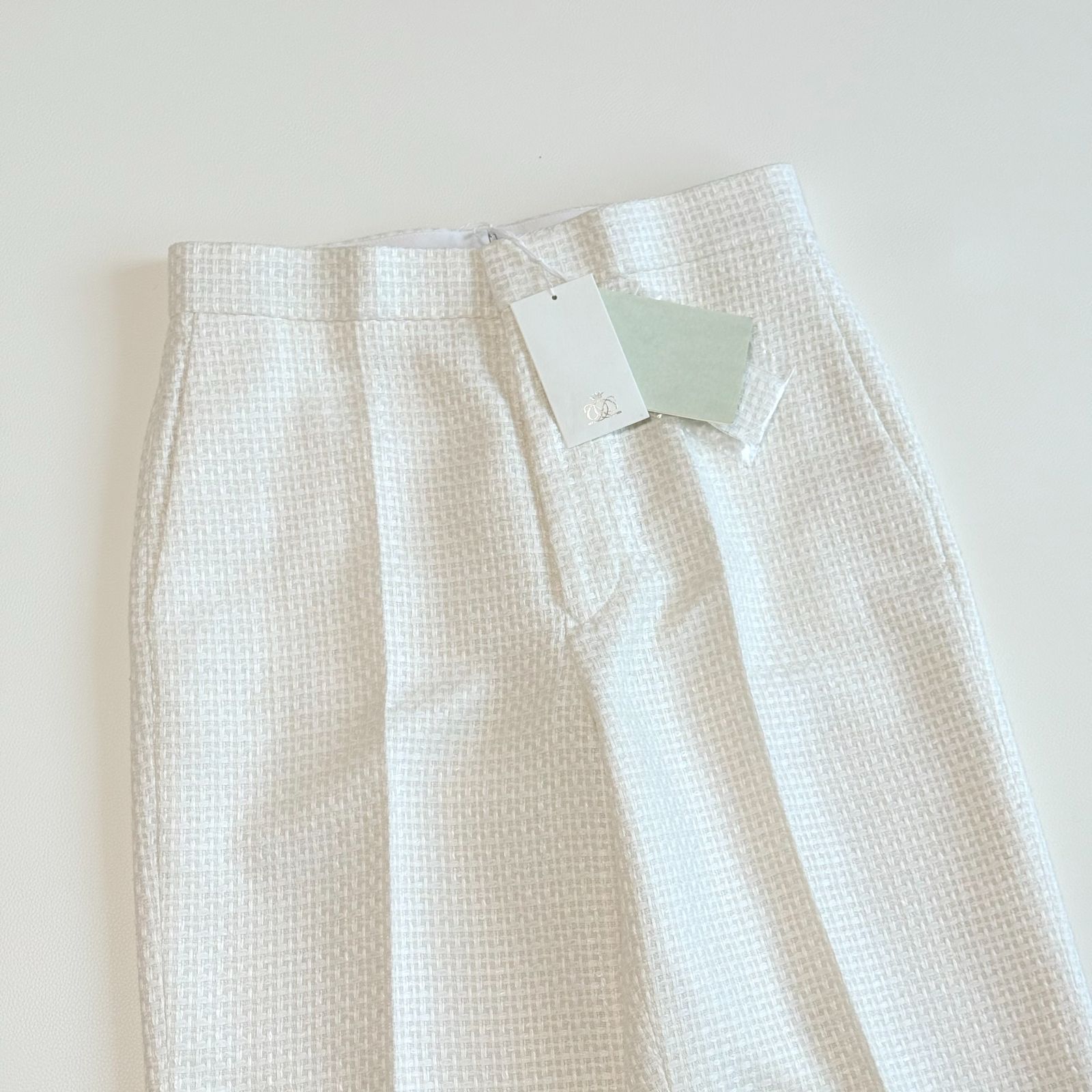 Drawer ドゥロワー 40 ツイードパンツ ホワイト シルク混 美シルエット