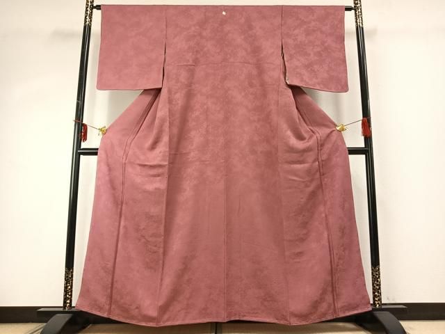 平和屋着物●上質な色無地 霞地紋 退紅色 正絹 ♥ fy