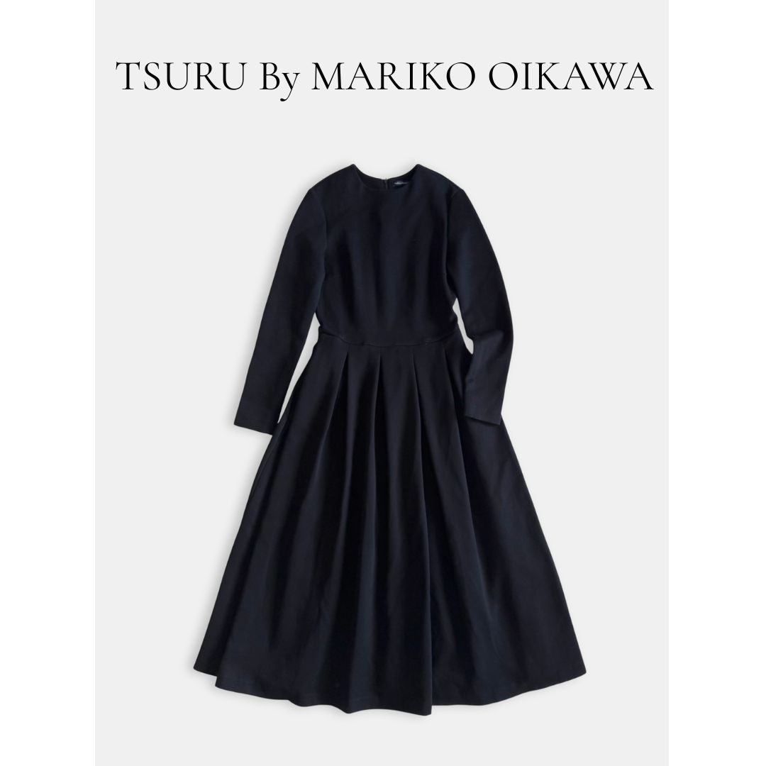 TSURU by MARIKO OIKAWA 長袖 ワンピース 34 ブラック 上品 フォーマル 結婚式 お呼ばれ