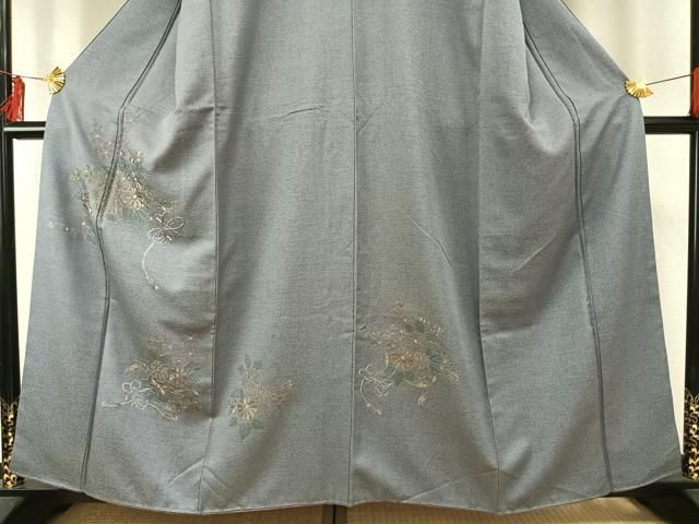 平和屋着物○訪問着 総刺繍 片輪車花文 金糸 正絹 逸品 AABE1690fy