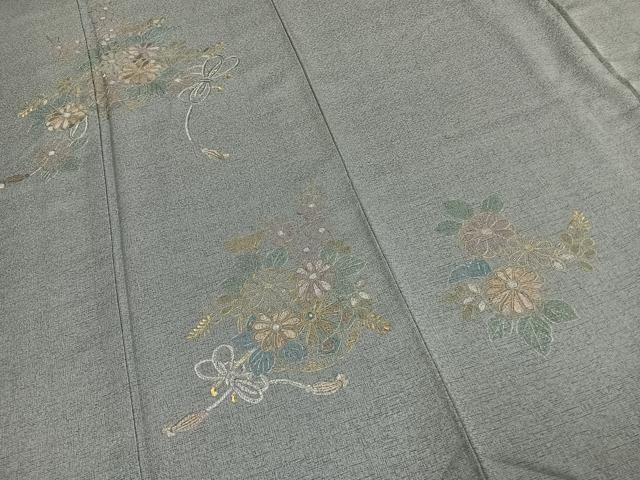 平和屋着物●訪問着　総刺繍　片輪車花文　金糸　正絹　逸品　AABE1690fy 平和屋着物○訪問着 総刺繍 片輪車花文 金糸 正絹 逸品 AABE1690fy