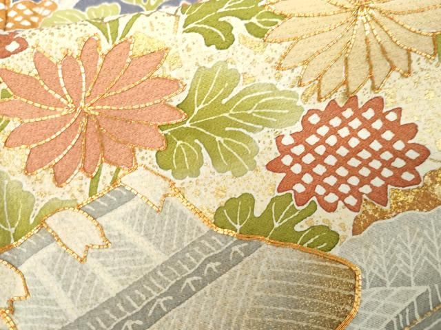 平和屋着物●創業460年・千總　振袖　駒刺繍　雲取り渡り橋風景文　金彩　正絹　逸品　AABE2753cs 平和屋着物○創業460年・千總 振袖 駒刺繍 雲取り渡り橋風景文 金彩