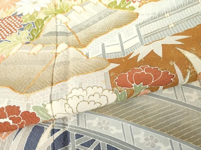 平和屋着物○創業460年・千總 振袖 駒刺繍 雲取り渡り橋風景文 金彩