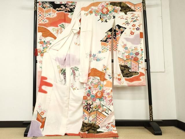 平和屋着物○豪華振袖 駒刺繍 花車吉祥文 暈し染め 上代81万 金彩 仮絵