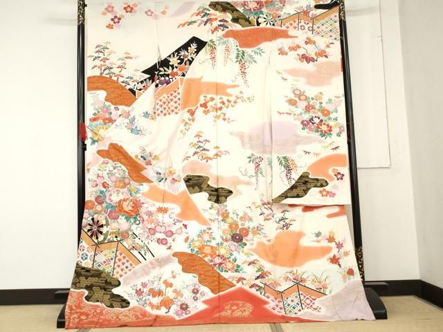 平和屋着物○豪華振袖 駒刺繍 花車吉祥文 暈し染め 上代81万 金彩 仮絵