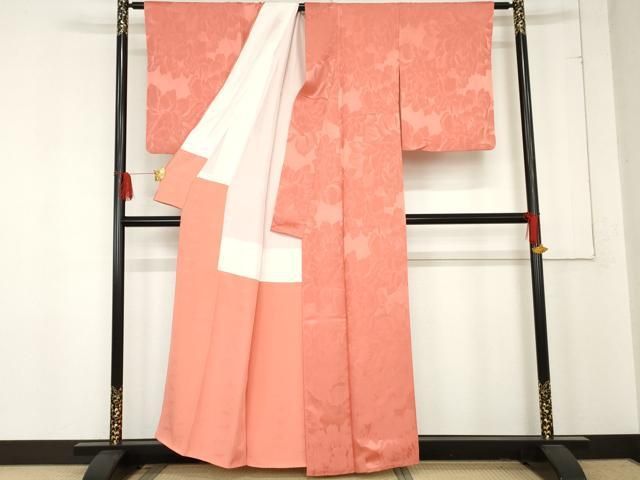  平和屋着物 染色作家 斉藤三才 色無地 舞花地紋 薄紅色 正絹 cs 色無地 着物