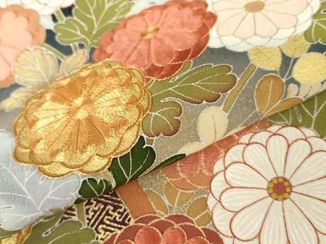 平和屋着物○京友禅の第一人者 松井青々 黒留袖 駒刺繍 流水枝花文