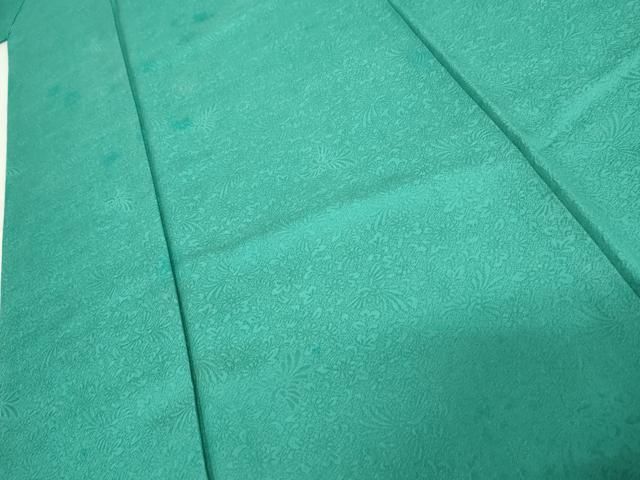  平和屋着物●上質な色無地 鳳凰草花地紋 青緑色 正絹 cs 色無地 着物