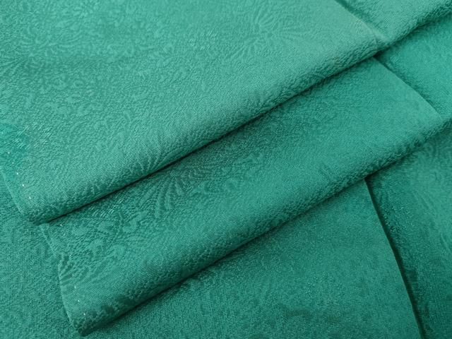 平和屋着物●上質な色無地 鳳凰草花地紋 青緑色 正絹 cs