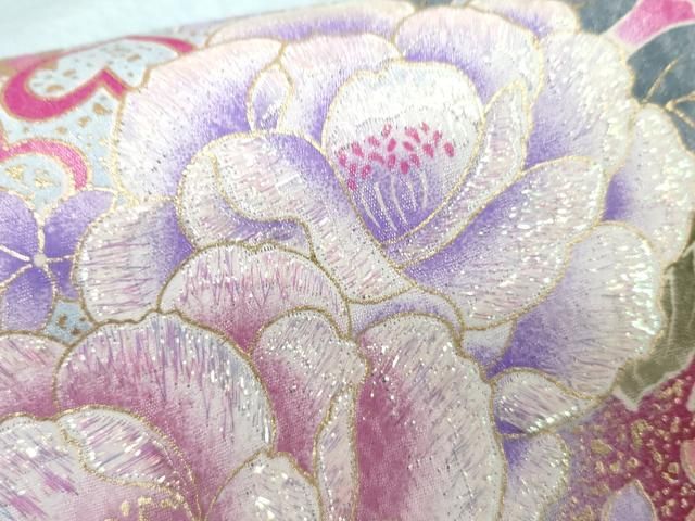 平和屋着物○小振袖 二尺袖 刺繍 草花文 薔薇 バラ 暈し染め 金彩