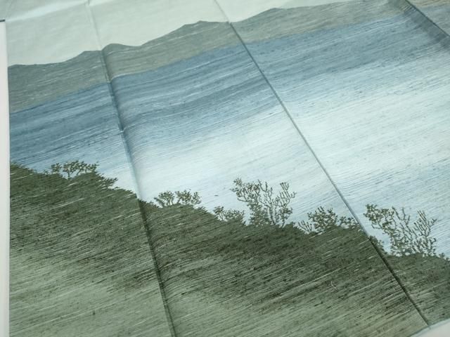 平和屋着物○紅花紬 米沢 新田秀次 訪問着 紬地 遠山風景文 正絹 逸品