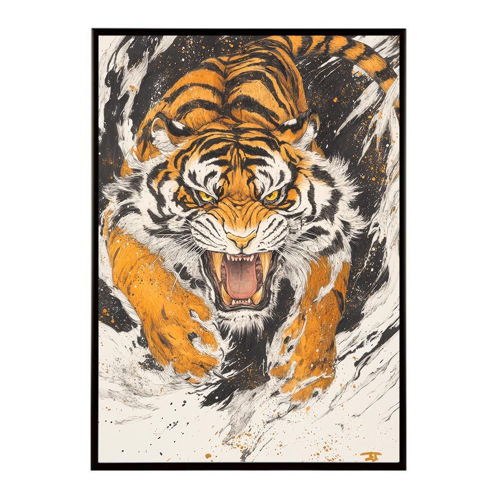 B3サイズ（約36x51cm）】【lh-poster-10504】トラ 虎 絵画 掛け軸風