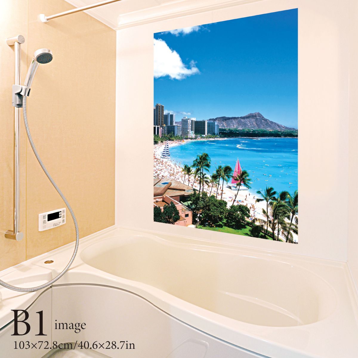 ワイキキビーチとダイヤモンドヘッド 縦型 B お風呂ポスター 防水ポスター
