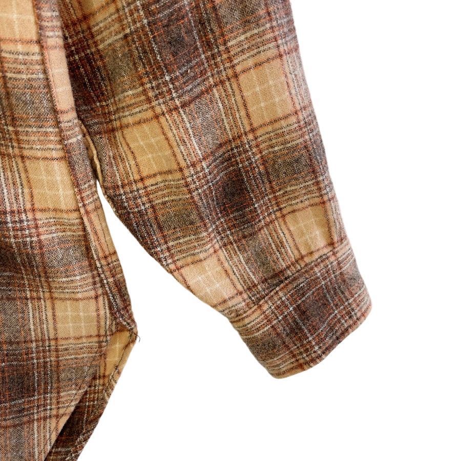 70sUSA製ペンドルトンPendleton長袖ウールシャツフランネルシャツゴツネルチェック柄マルチカラー好配色ブラウン茶色ベージュデカ襟y2kアメトラレトログランパコアグランマコアvintageヴィンテージ51107