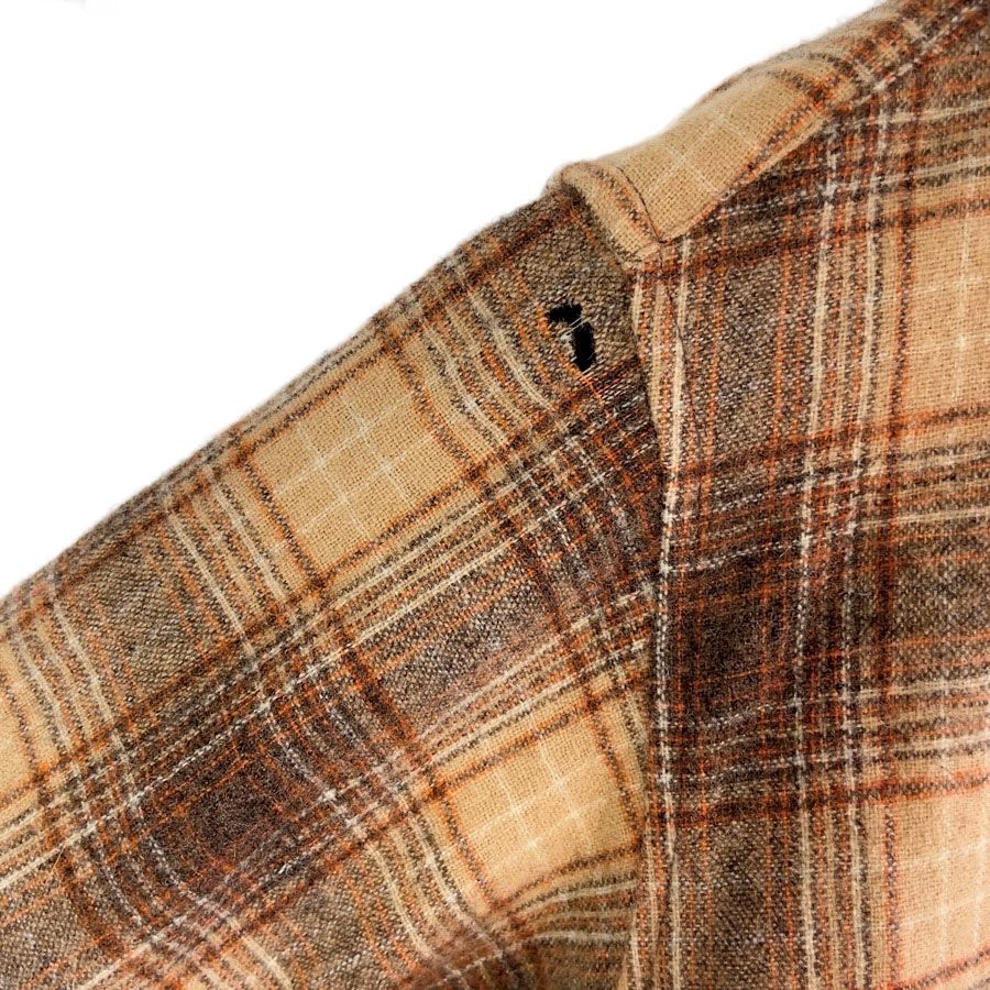 70sUSA製ペンドルトンPendleton長袖ウールシャツフランネルシャツゴツネルチェック柄マルチカラー好配色ブラウン茶色ベージュデカ襟y2kアメトラレトログランパコアグランマコアvintageヴィンテージ51107