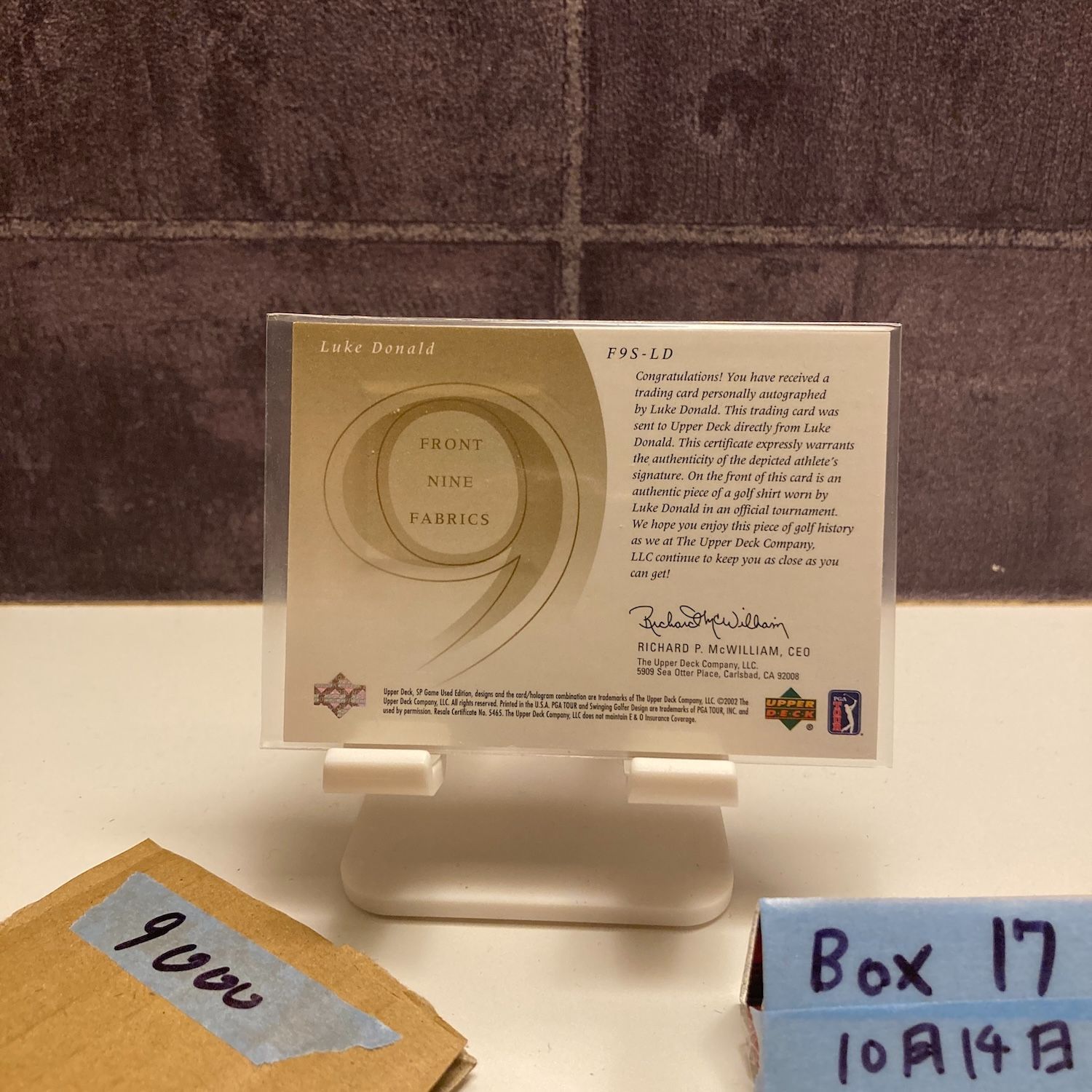 2005 Upper Deck Luke Donald 157 315 直筆サインカード Game- ジャージ Front 9 Fabric カード