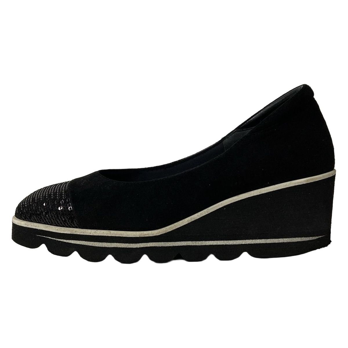 未使用級】ヒルズアベニュー パンプス（22）ラメ ウェーブソール 黒