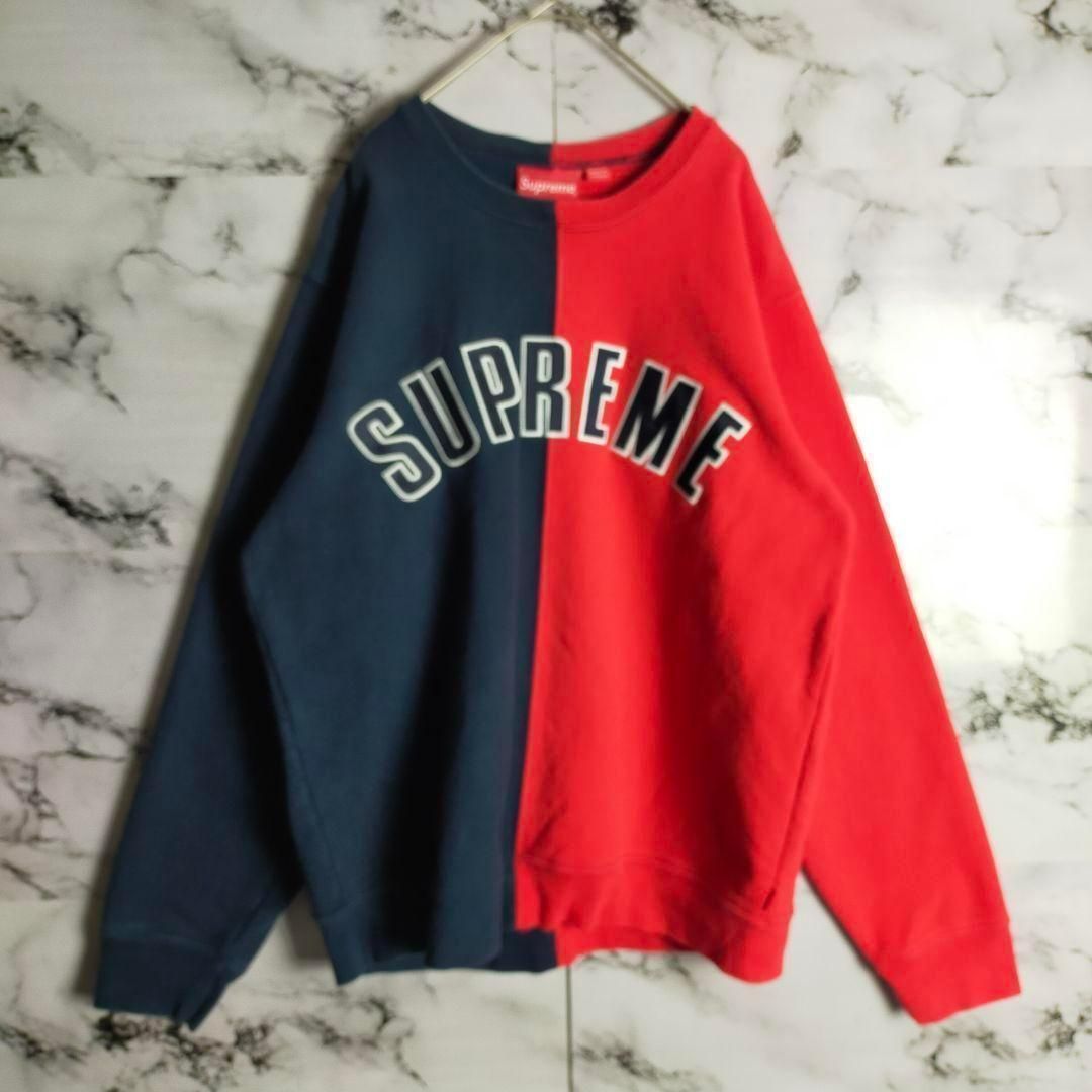 希少Supreme シュプリーム アーチロゴ 刺繍 バイカラー スウェット L 