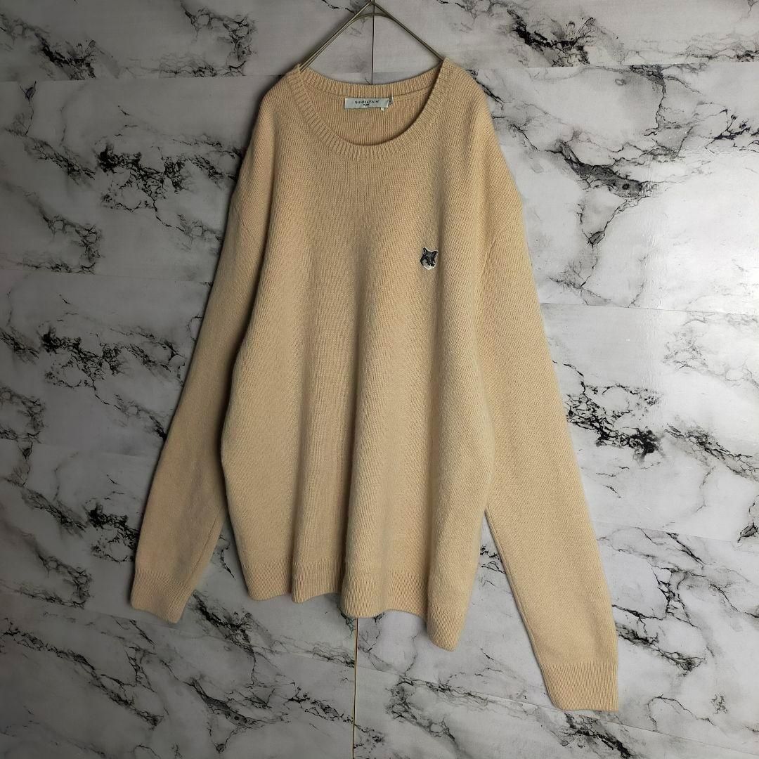 人気】メゾンキツネ 小売業者 ニット L ベージュ フォックス ワッペン