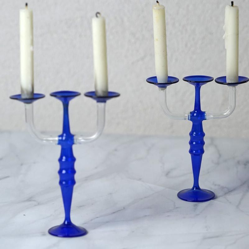 チェコの吹きガラスの キャンドルスタンド セットW 10×H 7.5 cm gk-660