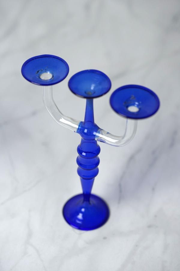 チェコの吹きガラスの キャンドルスタンド セットW 10 H 7 5 cm gk 660