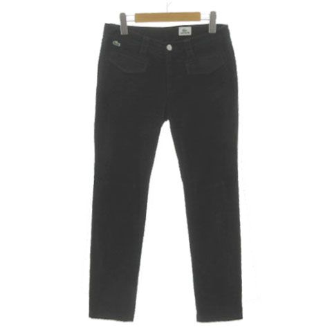 ラコステ LACOSTE スリムストレートベロアパンツ HF382S ロゴワッペン ストレッチ コットン混 ブラック 黒 40