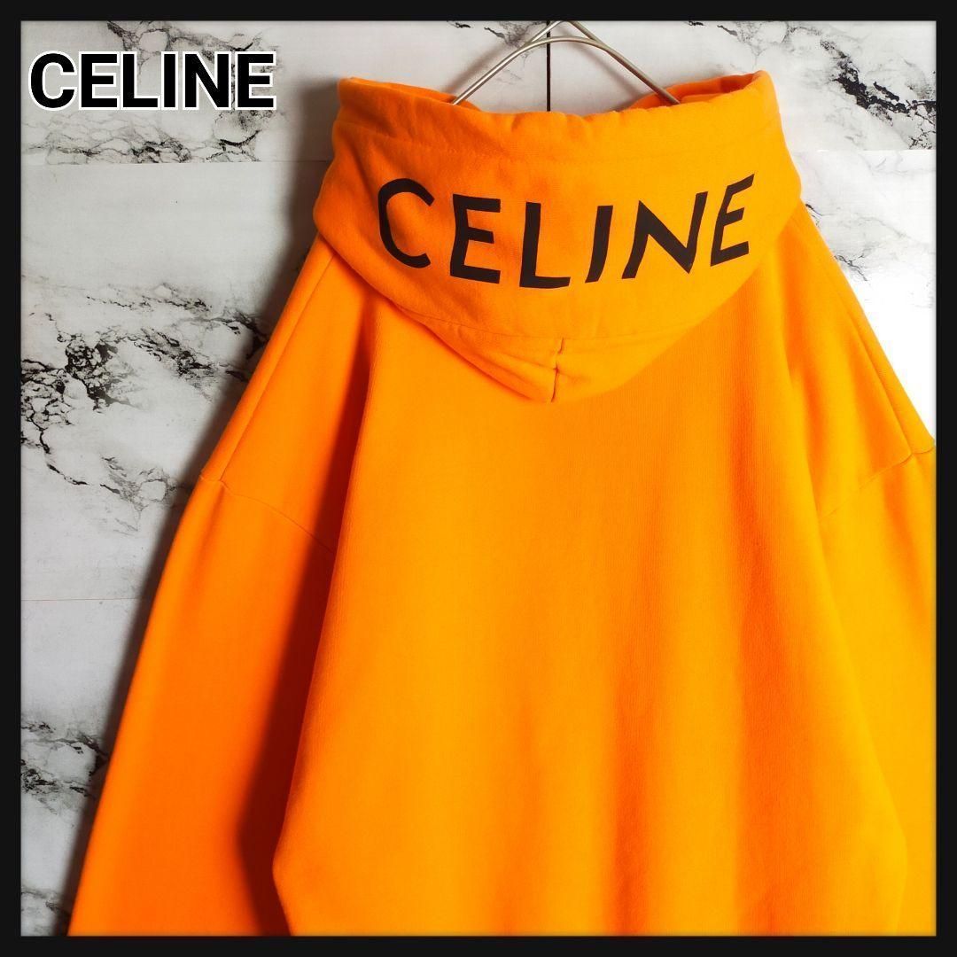【最高級】CELINE セリーヌ パーカー M オレンジ フードロゴ 刺繍 エディスリマン スウェット プルオーバー ラグジュアリー 完売 希少